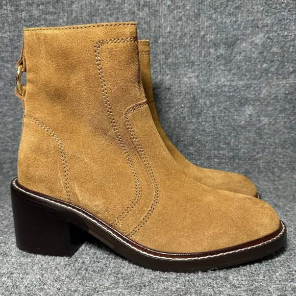 Radley London Ankle Boots Womens Size 8 Camel Brown Leather Side Zip Booties - Picture 1 of 10